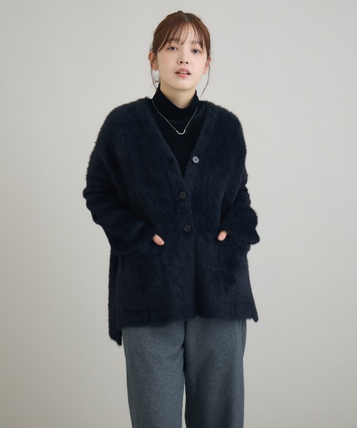 meeny miny（ミーニーマイニー）の「" ねこ「まふゆ」モデル ” シャギーカーディガン（カーディガン/ボレロ・レディース・ベージュ/アイボリー/ブラック・M-L/S-M）」の5枚目の写真