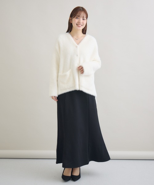 meeny miny（ミーニーマイニー）の「" ねこ「まふゆ」モデル ” シャギーカーディガン（カーディガン/ボレロ・レディース・ベージュ/アイボリー/ブラック・M-L/S-M）」の6枚目の写真