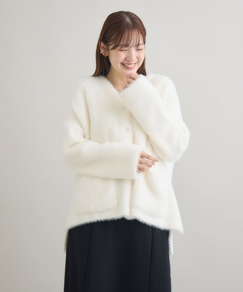 meeny miny（ミーニーマイニー）の「" ねこ「まふゆ」モデル ” シャギーカーディガン（カーディガン/ボレロ・レディース・ベージュ/アイボリー/ブラック・M-L/S-M）」の9枚目の写真