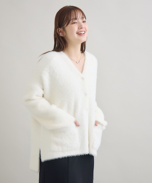 meeny miny（ミーニーマイニー）の「" ねこ「まふゆ」モデル ” シャギーカーディガン（カーディガン/ボレロ・レディース・ベージュ/アイボリー/ブラック・M-L/S-M）」の10枚目の写真