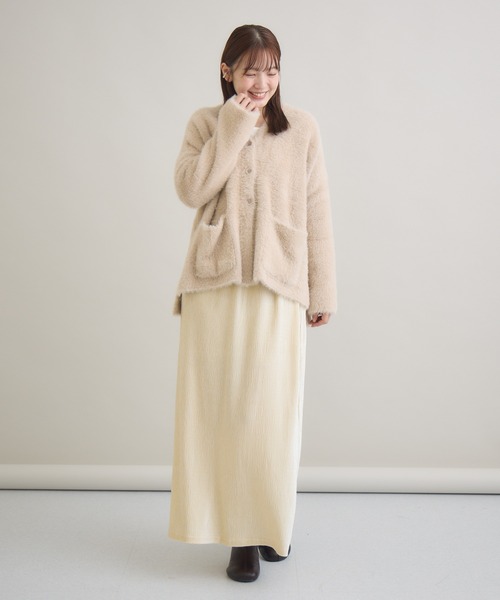 meeny miny（ミーニーマイニー）の「" ねこ「まふゆ」モデル ” シャギーカーディガン（カーディガン/ボレロ・レディース・ベージュ/アイボリー/ブラック・M-L/S-M）」の13枚目の写真