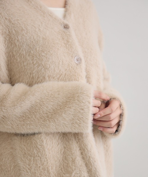 meeny miny（ミーニーマイニー）の「" ねこ「まふゆ」モデル ” シャギーカーディガン（カーディガン/ボレロ・レディース・ベージュ/アイボリー/ブラック・M-L/S-M）」の22枚目の写真