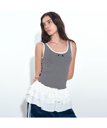 NICOLE MULTI FRILL SLEEVELESS TOP_BLACK STRIPE