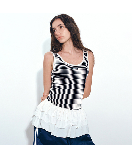NICK&NICOLE(ニックアンドニコール)の「NICOLE MULTI FRILL SLEEVELESS TOP_BLACK STRIPE(Tシャツ/カットソー・レディース・ブラック・FREE)」の1枚目の写真