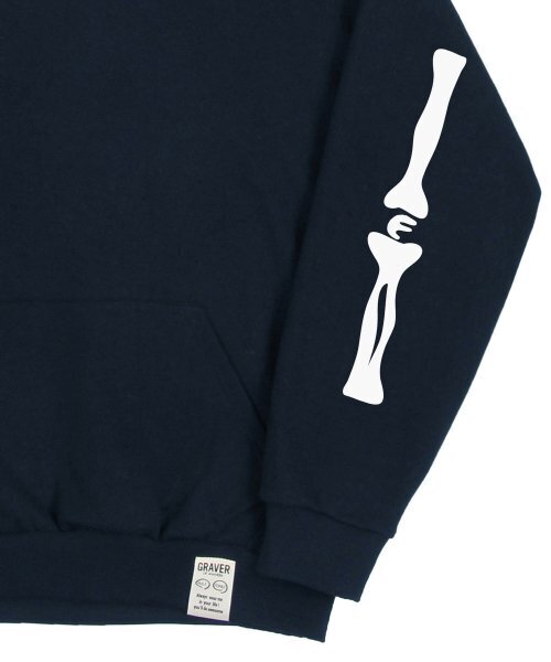 GRAVER（グレーバー）の「[ユニセックス]エルボーOFボンフードパーカー_ネイビー（パーカー・レディース・ホワイト・SMALL/MEDIUM/LARGE/X-LARGE）」の3枚目の写真