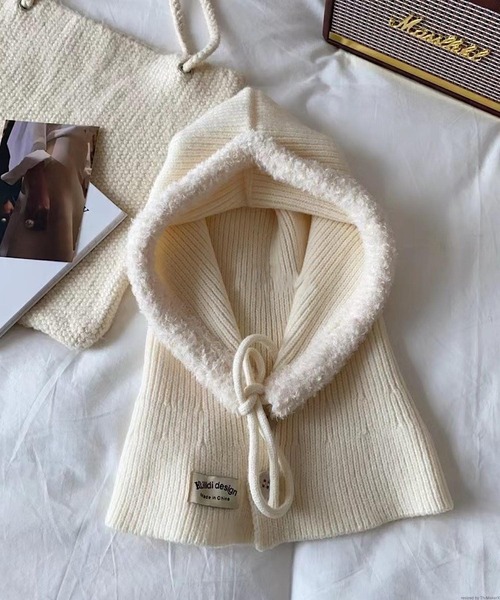 VIBGYOR（ヴィブジョー）の「pur chouchou/もこもも ニット バラクラバ フードウォーマー P4402（ニットキャップ/ビーニー・レディース・ピンク/ブラウン/アイボリー/ブラック・FREE）」の5枚目の写真