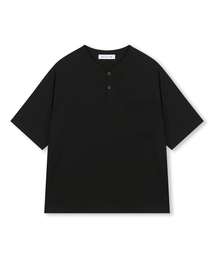 ルーズフィット ヘンリーネック Tシャツ ブラック
