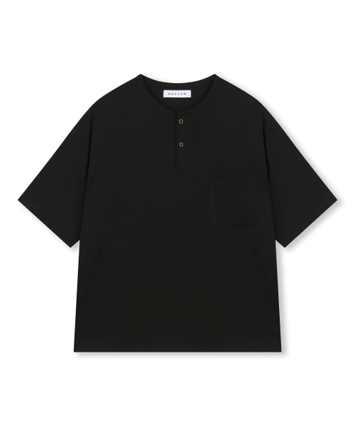BESLOW(ビースロー)の「ルーズフィット ヘンリーネック Tシャツ ブラック(Tシャツ/カットソー・メンズ・その他・SMALL/MEDIUM/LARGE/X-LARGE)」の1枚目の写真