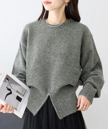 裾ジップリブ使いニットプルオーバー