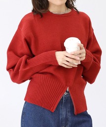 裾ジップリブ使いニットプルオーバー