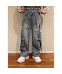 【Blss】【Bling Leads】ダメージ加工カーゴデニムパンツ