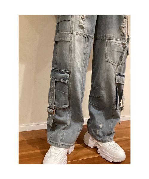 Bling Leads（ブリングリーズ）の「【Blss】【Bling Leads】ダメージ加工カーゴデニムパンツ（デニムパンツ・メンズ・ブラック/ブルー・FREE）」の6枚目の写真