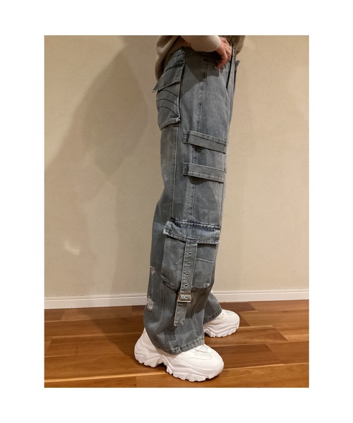 Bling Leads（ブリングリーズ）の「【Blss】【Bling Leads】ダメージ加工カーゴデニムパンツ（デニムパンツ・メンズ・ブラック/ブルー・FREE）」の5枚目の写真