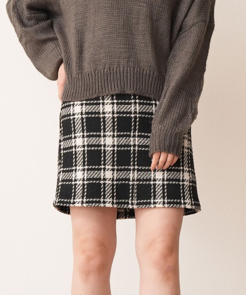 Nohea(ノヘア)の「ロービングチェックツィード BC-ZIP Aラインスカート 50cm丈(スカート・レディース・オフホワイト/ブラック・L/M)」の4枚目の写真