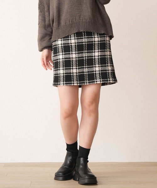 Nohea(ノヘア)の「ロービングチェックツィード BC-ZIP Aラインスカート 50cm丈(スカート・レディース・オフホワイト/ブラック・L/M)」の6枚目の写真
