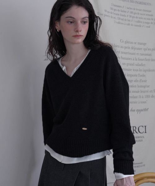 DEHEVE（デヘヴェ）の「Wool V-neck Knit [Black]（ニット/セーター・レディース・ブラック・FREE）」の2枚目の写真
