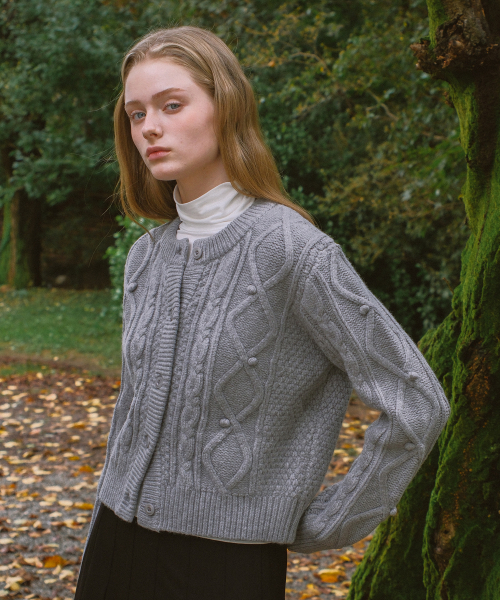 メゾンエシェル ハシゴケーブルカーディガン グレー ハシゴケーブル