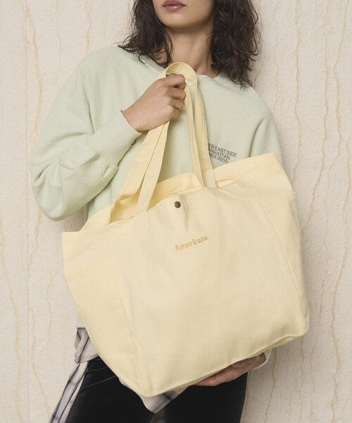 AMERICANA（アメリカーナ）の「Americana × Firsthand/アメリカーナ 別注 エンブロイダリー トート M / サイドポケット付き トートバッグ / A4収納可能（トートバッグ・レディース・ブルーグリーン/ダークブラウン/ピンク/レモンイエロー・FREE）」の9枚目の写真