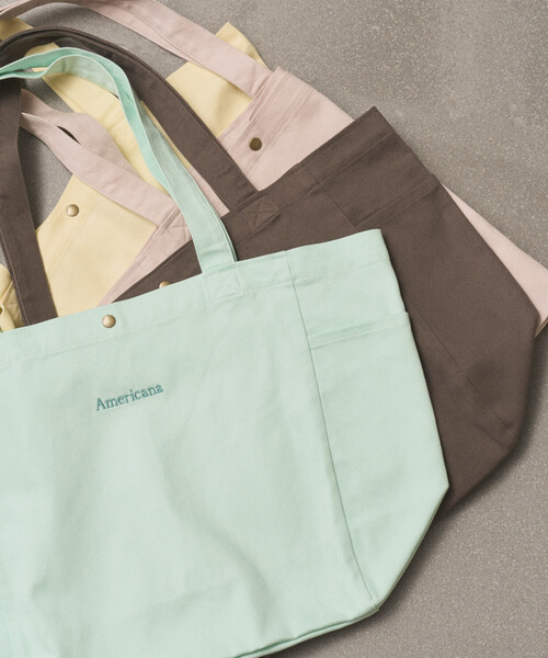 AMERICANA（アメリカーナ）の「Americana × Firsthand/アメリカーナ 別注 エンブロイダリー トート M / サイドポケット付き トートバッグ / A4収納可能（トートバッグ・レディース・ブルーグリーン/ダークブラウン/ピンク/レモンイエロー・FREE）」の12枚目の写真