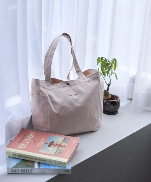 AMERICANA（アメリカーナ）の「Americana × Firsthand/アメリカーナ 別注 エンブロイダリー トート M / サイドポケット付き トートバッグ / A4収納可能（トートバッグ・レディース・ブルーグリーン/ダークブラウン/ピンク/レモンイエロー・FREE）」の14枚目の写真