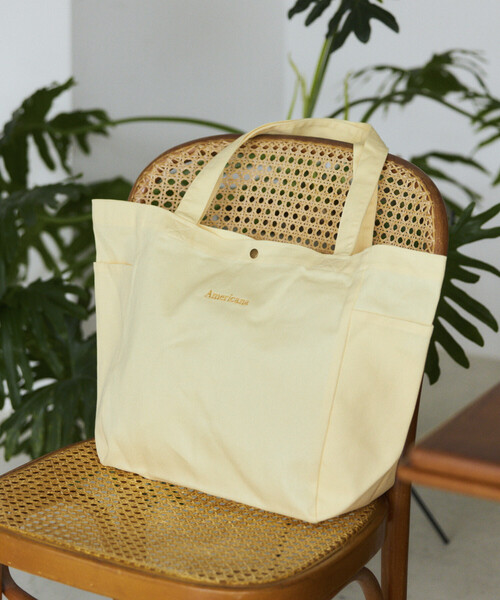 AMERICANA（アメリカーナ）の「Americana × Firsthand/アメリカーナ 別注 エンブロイダリー トート M / サイドポケット付き トートバッグ / A4収納可能（トートバッグ・レディース・ブルーグリーン/ダークブラウン/ピンク/レモンイエロー・FREE）」の18枚目の写真