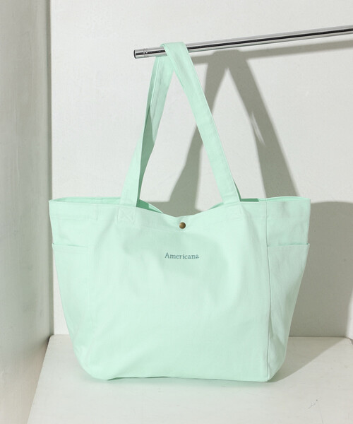 AMERICANA(アメリカーナ)の「Americana × Firsthand/アメリカーナ 別注 エンブロイダリー トート M / サイドポケット付き トートバッグ / A4収納可能(トートバッグ・レディース・ブルーグリーン/ダークブラウン/ピンク/レモンイエロー・FREE)」の12枚目の写真