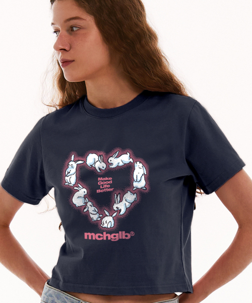 MATCHGLOBE(マッチグローブ)の「ハートラビットクロップTシャツ(ネイビー)(Tシャツ/カットソー・レディース・その他・FREE)」の4枚目の写真