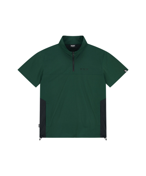 セール】Half Zip-up Ventil Stand Collar T-shirt (Green
