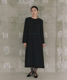 Aラインロングスリーブワンピース［ブラックフォーマル対応］冠婚葬祭