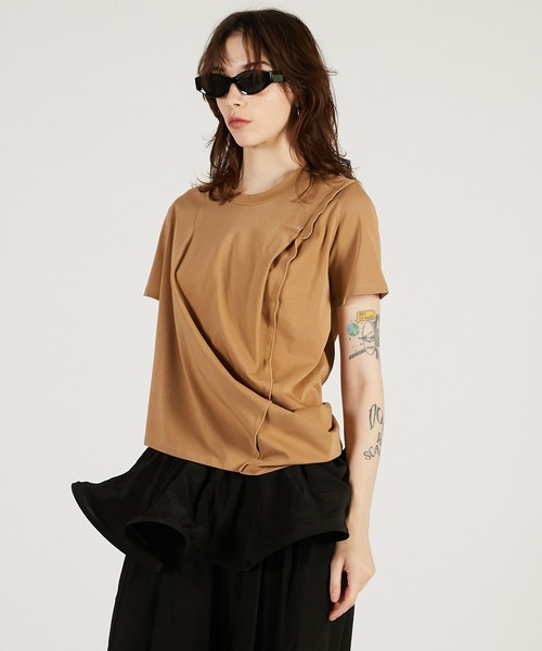 PRANK PROJECT（プランクプロジェクト）の「【2026Spring Pre-Order】ハーフスリーブドレストップ / Foodie Drape Tee（Tシャツ/カットソー・レディース・ブラック/ホワイト/キャメル・FREE）」の18枚目の写真