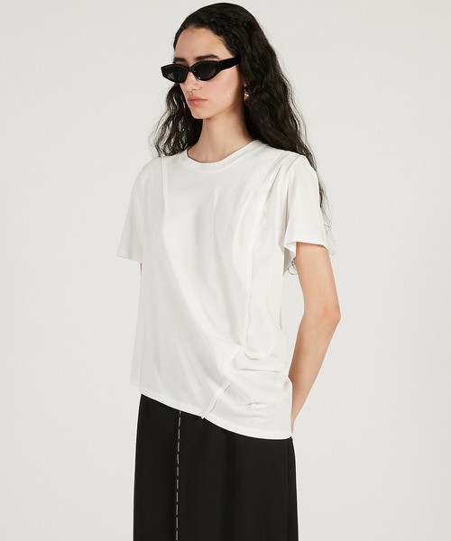 PRANK PROJECT（プランクプロジェクト）の「【2026Spring Pre-Order】ハーフスリーブドレストップ / Foodie Drape Tee（Tシャツ/カットソー・レディース・ブラック/ホワイト/キャメル・FREE）」の9枚目の写真