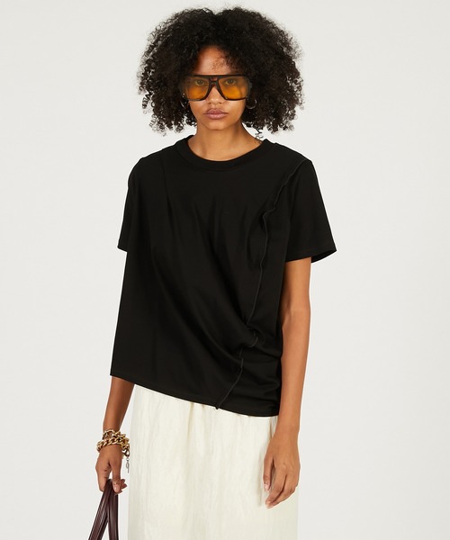 PRANK PROJECT（プランクプロジェクト）の「【2026Spring Pre-Order】ハーフスリーブドレストップ / Foodie Drape Tee（Tシャツ/カットソー・レディース・ブラック/ホワイト/キャメル・FREE）」の12枚目の写真