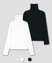 [2PACK] ドルフィンフィットスリムタートルネック長袖Tシャツアイボリー&ブラック
