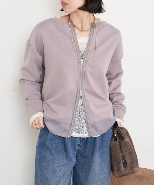 Jena espace merveilleux(ジェナ エスパスメルヴェイユ)の「Wファスナーダンボールプルオーバー(Tシャツ/カットソー・レディース・チャコールグレー/パープル/アイボリー・FREE)」の1枚目の写真