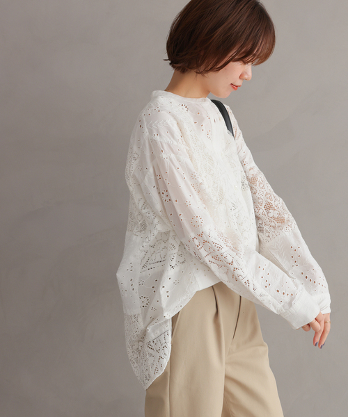 JOURNAL STANDARD relume（ジャーナルスタンダード　レリューム）の「《追加 / 新色》パッチワークレースシャツ（シャツ/ブラウス・レディース・ホワイト/ブラック・FREE）」の8枚目の写真