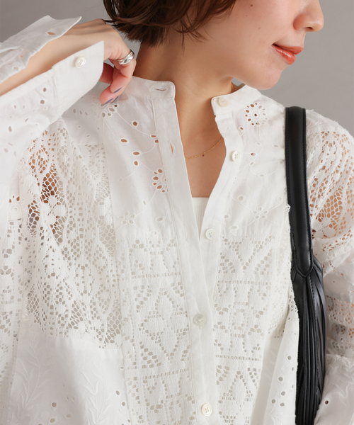 JOURNAL STANDARD relume（ジャーナルスタンダード　レリューム）の「《追加 / 新色》パッチワークレースシャツ（シャツ/ブラウス・レディース・ホワイト/ブラック・FREE）」の10枚目の写真