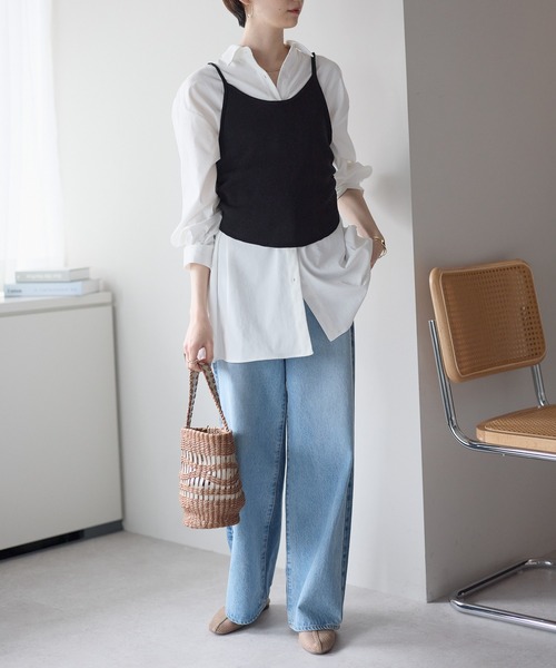 each（イーチ）の「【セットアイテム】ニットキャミ×ミディシャツ（シャツ/ブラウス・レディース・サックスブルー/オフホワイト・FREE）」の18枚目の写真