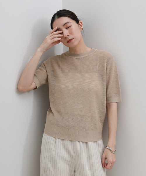 select MOCA（セレクトモカ）の「リブ編みシアークルーネックニット（ニット/セーター・レディース・ベージュ/ブラウン/ブラック/グレー・FREE）」の4枚目の写真