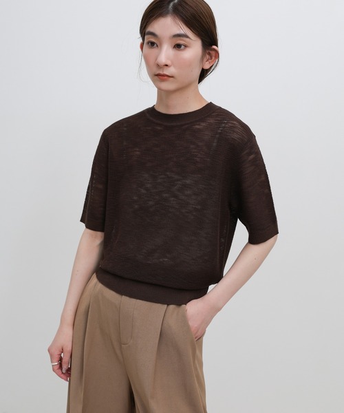 select MOCA（セレクトモカ）の「リブ編みシアークルーネックニット（ニット/セーター・レディース・ベージュ/ブラウン/ブラック/グレー・FREE）」の3枚目の写真