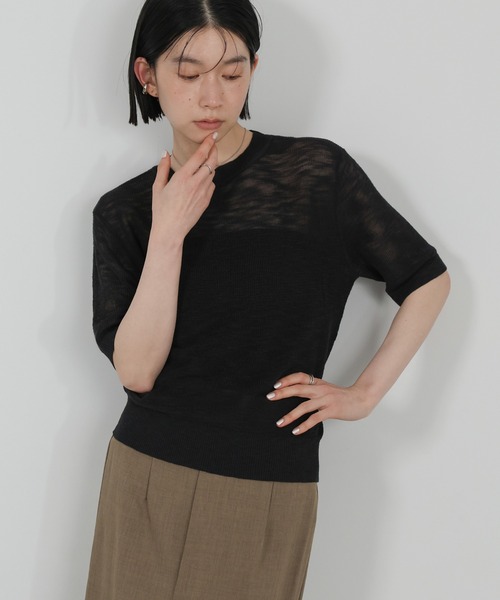 select MOCA（セレクトモカ）の「リブ編みシアークルーネックニット（ニット/セーター・レディース・ベージュ/ブラウン/ブラック/グレー・FREE）」の2枚目の写真