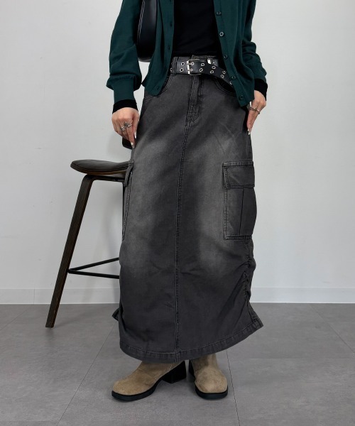mellomela.(メロメラ)の「デニムカーゴ ロングスカート(デニムスカート・レディース・ブルー系その他3/グレー系その他6・L/M)」の3枚目の写真