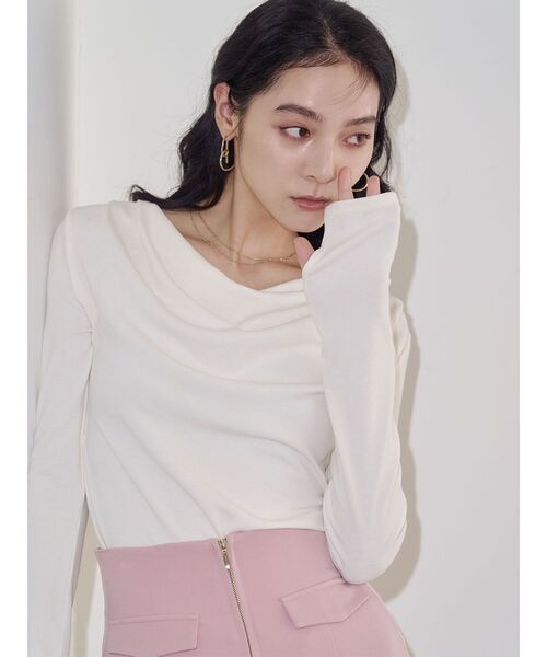 LAGUNAMOON（ラグナムーン）の「オフショルドレープ2WAYトップス（Tシャツ/カットソー・レディース・ブラック/アイボリー/ピンク/ライトグレー・FREE）」の16枚目の写真