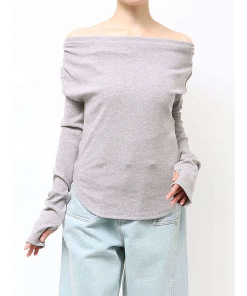 LAGUNAMOON（ラグナムーン）の「オフショルドレープ2WAYトップス（Tシャツ/カットソー・レディース・ブラック/アイボリー/ピンク/ライトグレー・FREE）」の9枚目の写真