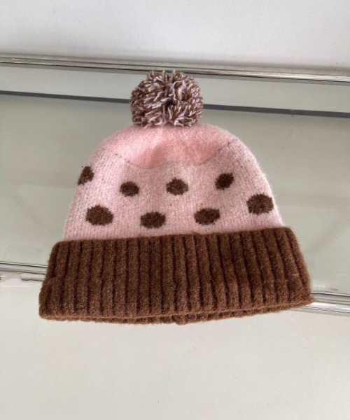 WEGO(ウィゴー)の「WEGO/【ドット柄】ポンポンドロップバイカラーニット(ニットキャップ/ビーニー・レディース・ブルー・FREE)」の10枚目の写真