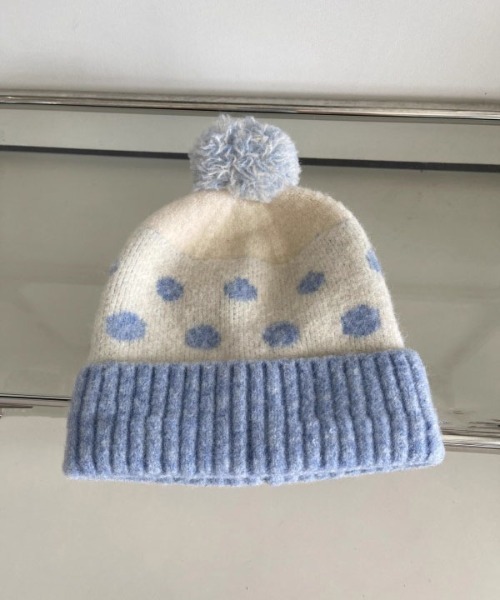 WEGO(ウィゴー)の「WEGO/【ドット柄】ポンポンドロップバイカラーニット(ニットキャップ/ビーニー・レディース・ブルー・FREE)」の12枚目の写真