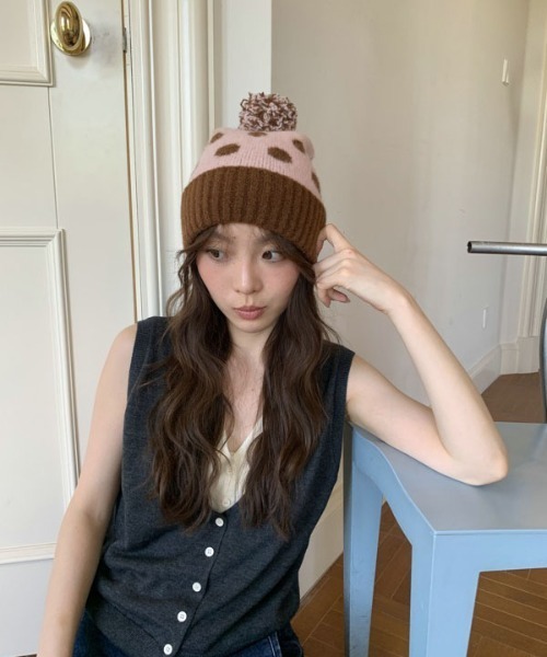 WEGO(ウィゴー)の「WEGO/【ドット柄】ポンポンドロップバイカラーニット(ニットキャップ/ビーニー・レディース・ブルー・FREE)」の14枚目の写真