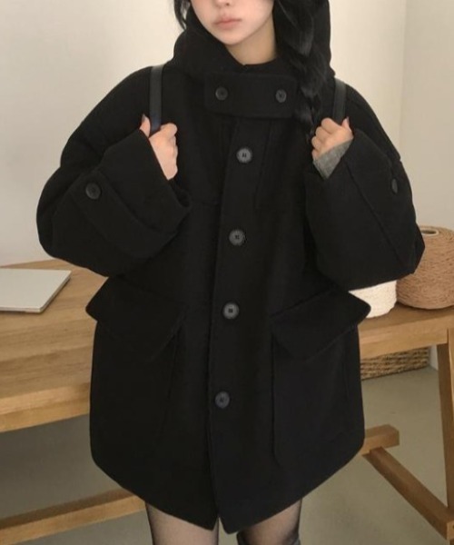 semplice(センプリチェ)の「フード付きコート(その他アウター・レディース・ブラック/グレー・F)」の2枚目の写真