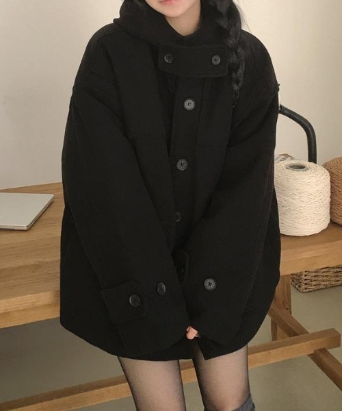 semplice(センプリチェ)の「フード付きコート(その他アウター・レディース・ブラック/グレー・F)」の4枚目の写真