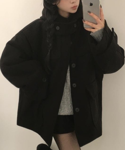semplice(センプリチェ)の「フード付きコート(その他アウター・レディース・ブラック/グレー・F)」の5枚目の写真