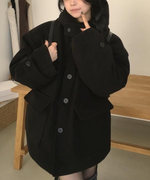 semplice(センプリチェ)の「フード付きコート(その他アウター・レディース・ブラック/グレー・F)」の6枚目の写真
